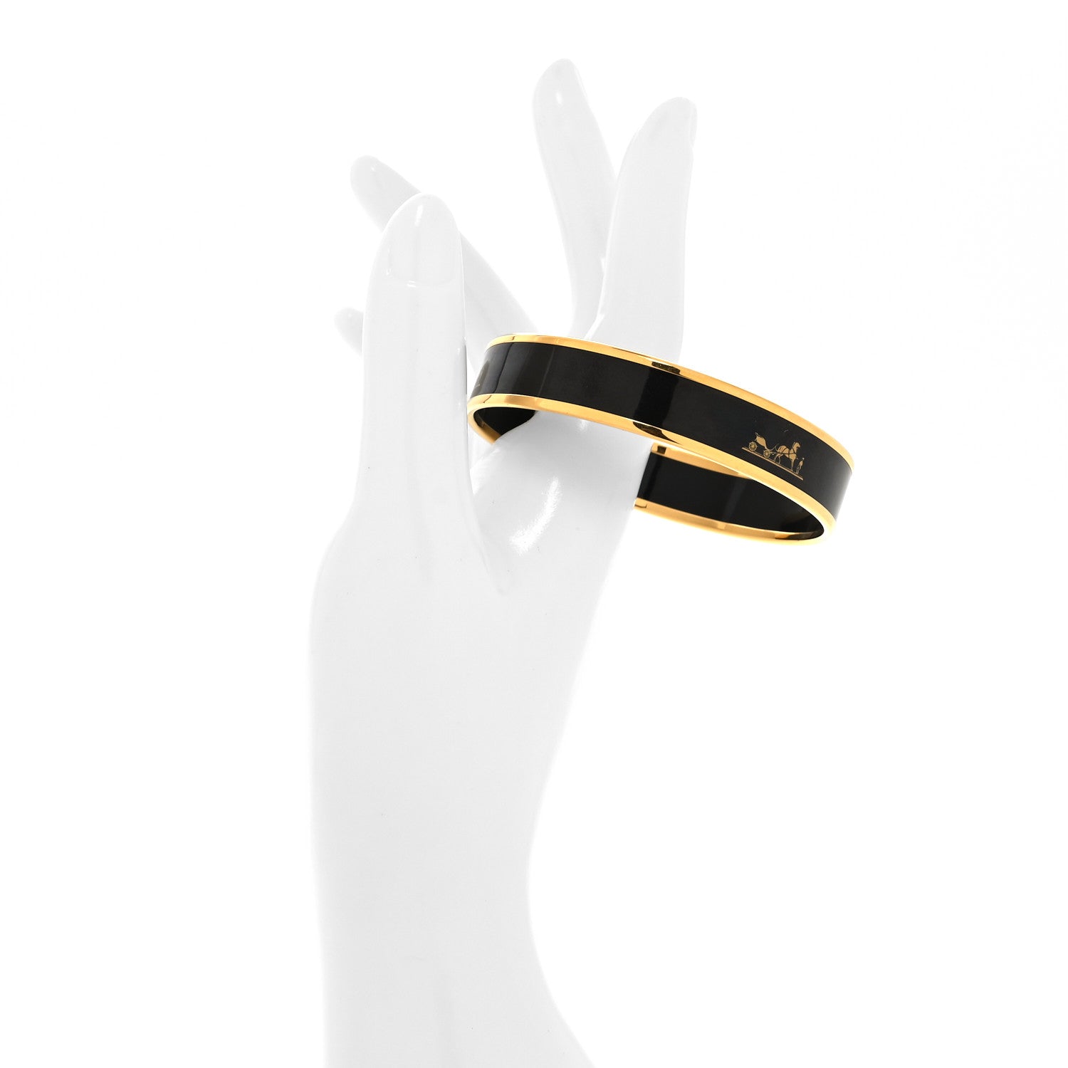 Hermes Enamel Printed Narrow Caleche Bracelet 62 Black 2 of 5