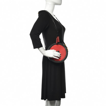 MCM Calfskin Studded Round Crossbody Black Red 2 of 8