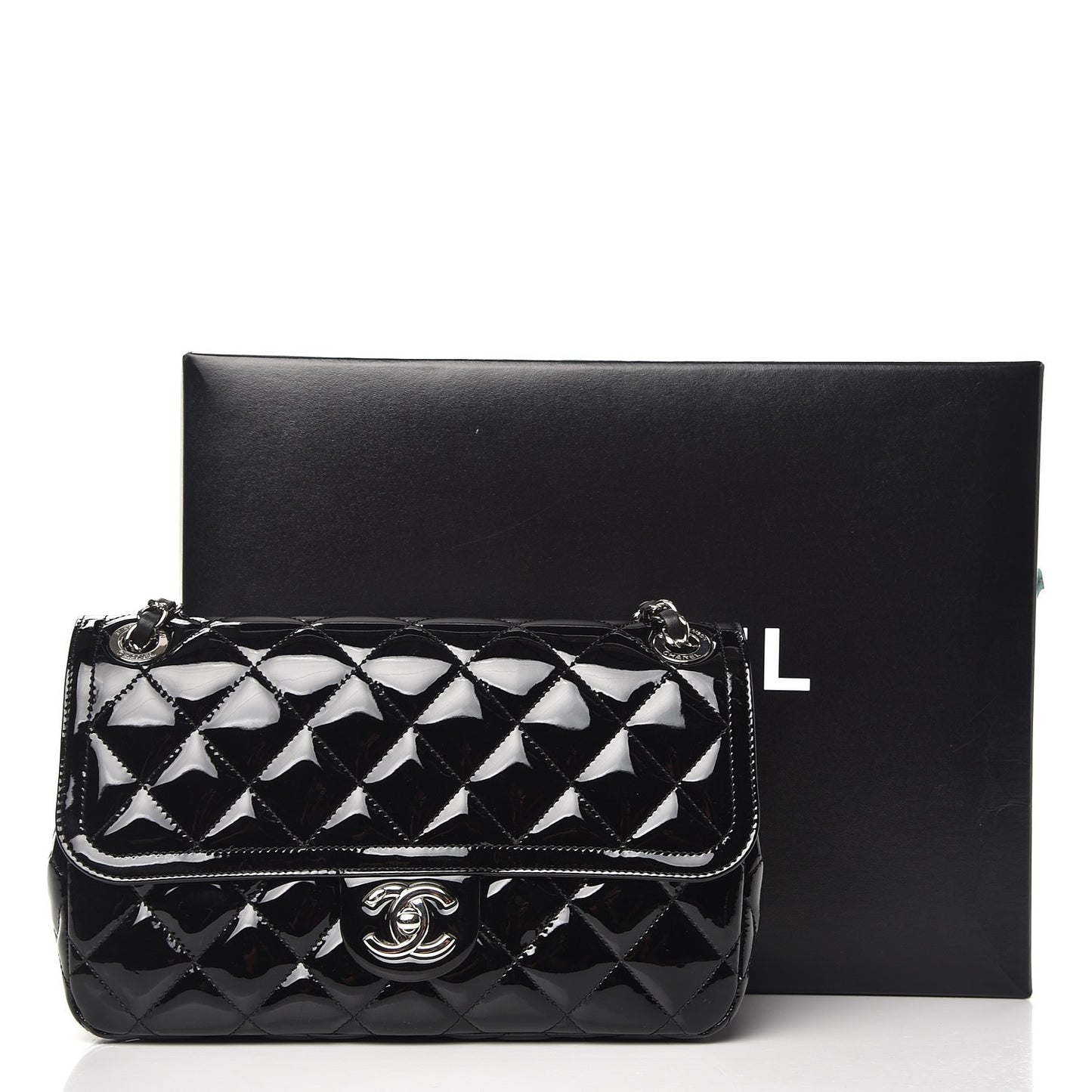Patent Quilted Large Coco Shine Flap Black