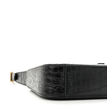 Saint Laurent Calfskin Crocodile Embossed LE 5 A 7 Hobo Black 8 of 9