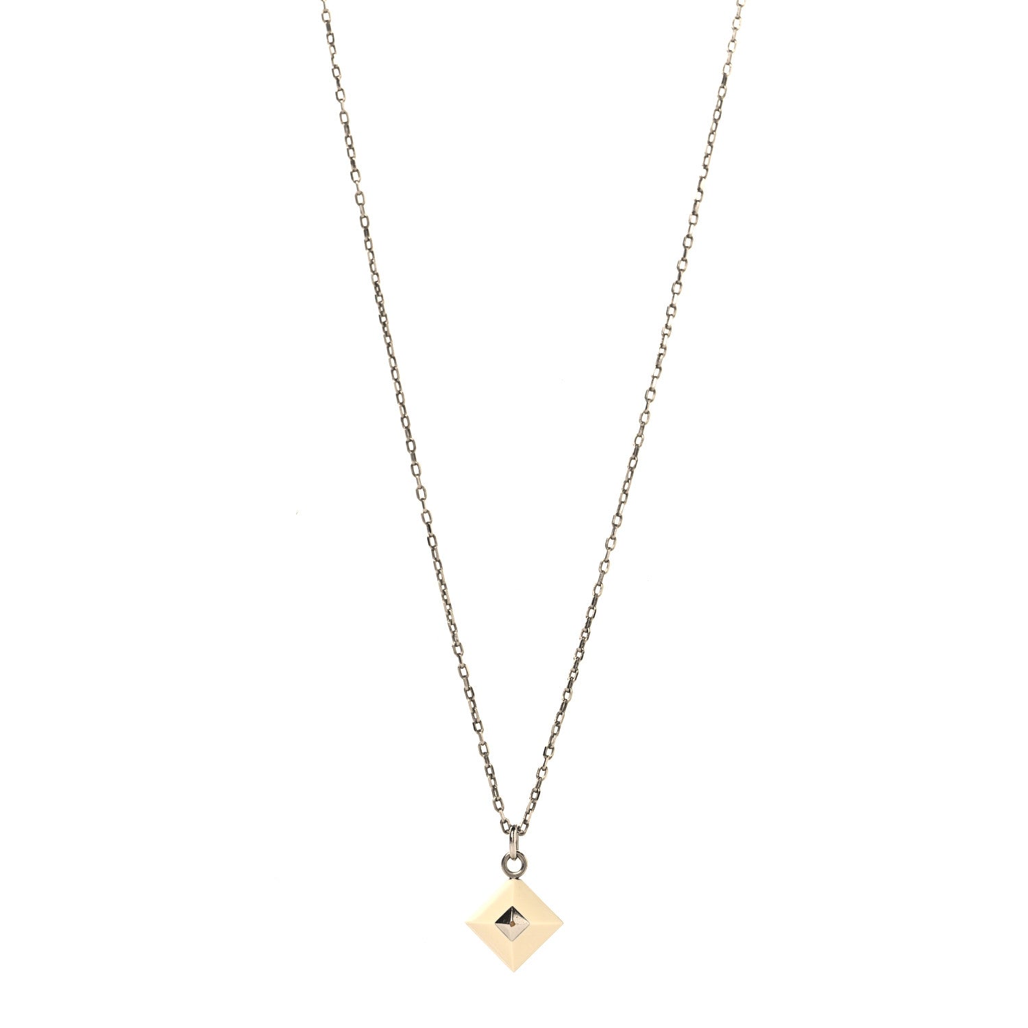 Hermes Palladium Plated Medor Folk Pendant Necklace White 1 of 6