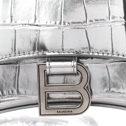 Balenciaga Metallic Shiny Calfskin Crocodile Embossed Hourglass Top Handle Bag XS Aluminum 9 of 11