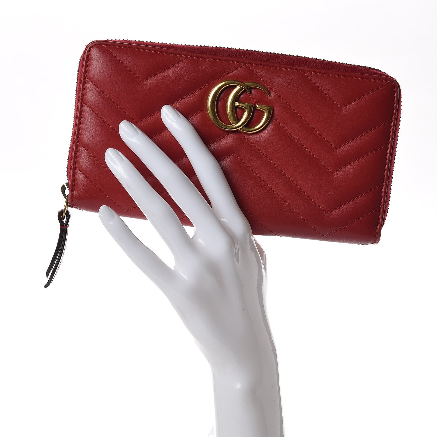 Gucci Calfskin Matelasse GG Marmont Zip Around Wallet Hibiscus Red 2 of 10