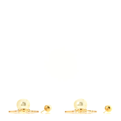 Christian Dior Pearl Crystal Tribal Logo Charms Earrings Gold 3 of 4