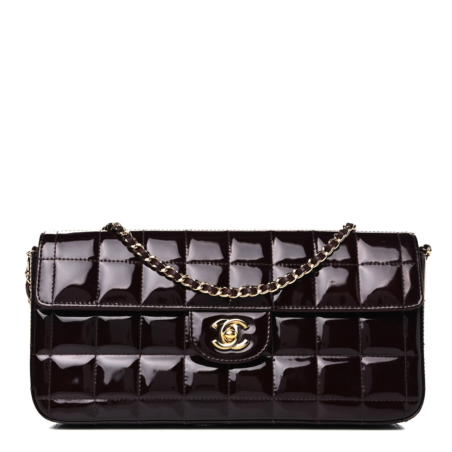 Chanel Patent East West Chocolate Bar Flap Burgundy 1 of 13