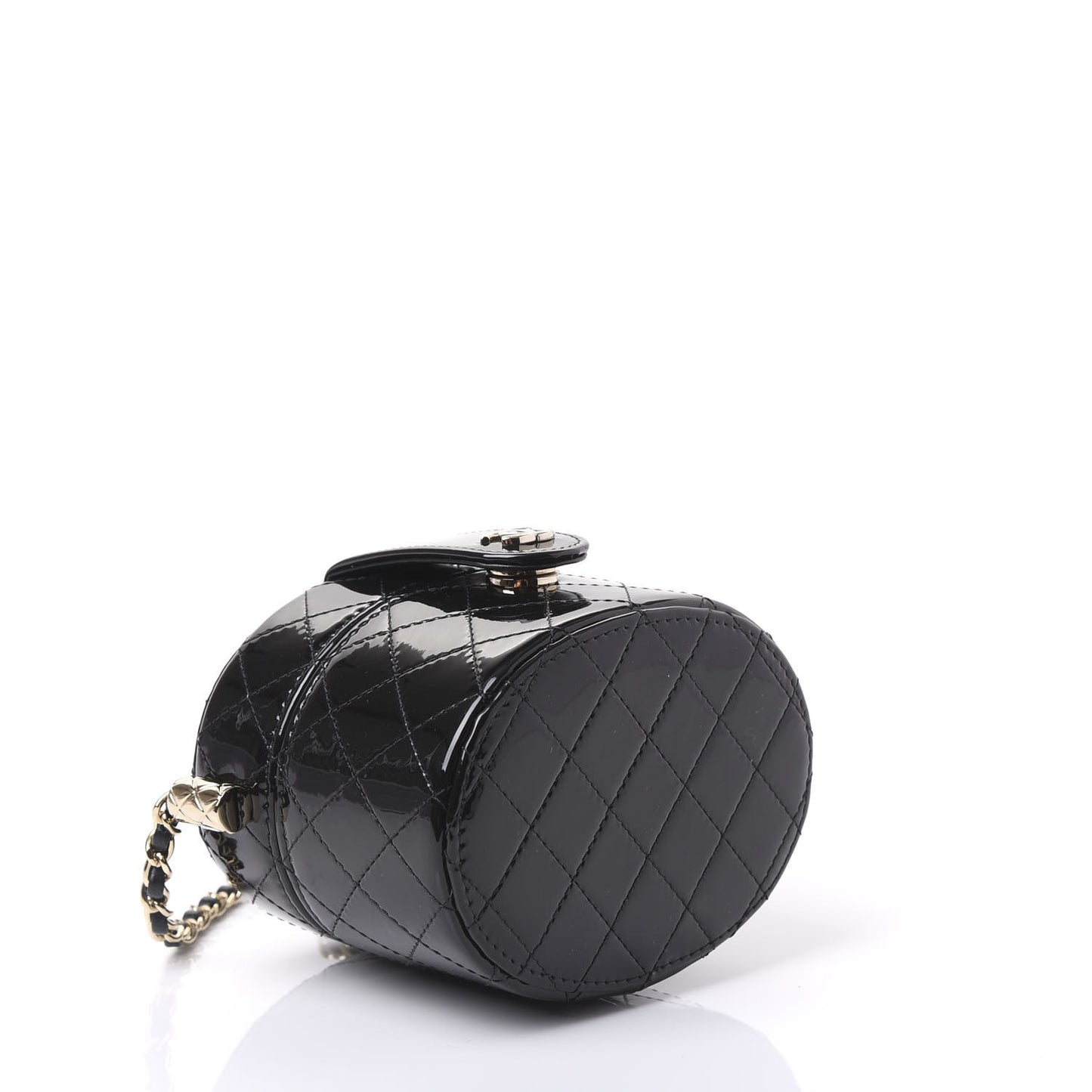 Patent Quilted Round Small Vanity With Chain Black