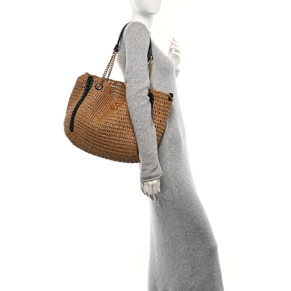 Gucci Raffia Effect Large GG Marmont Shoulder Tote Bag Natural Black 2 of 10
