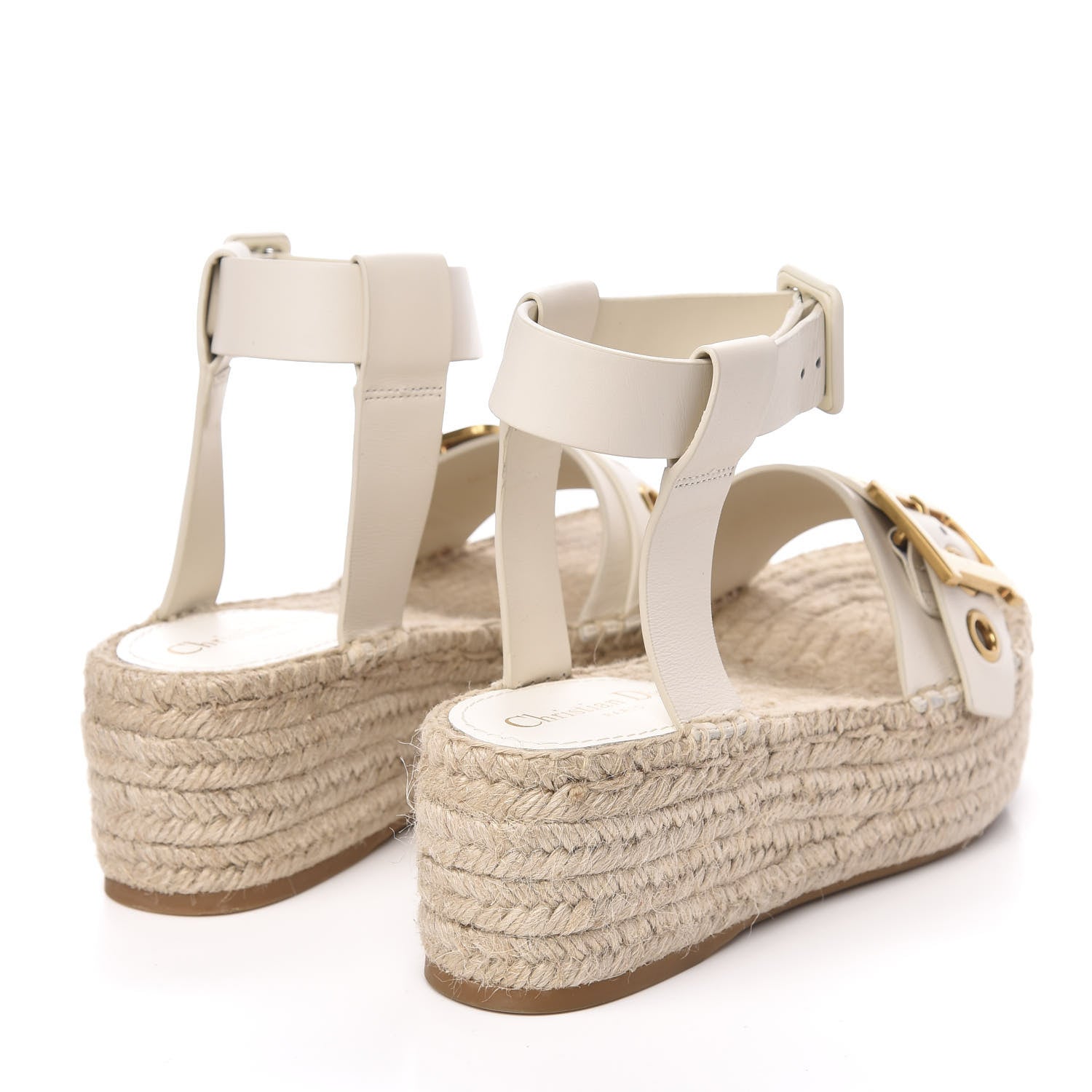 Christian Dior Calfskin D-Dior Espadrille Platform Sandals 37 White 4 of 9
