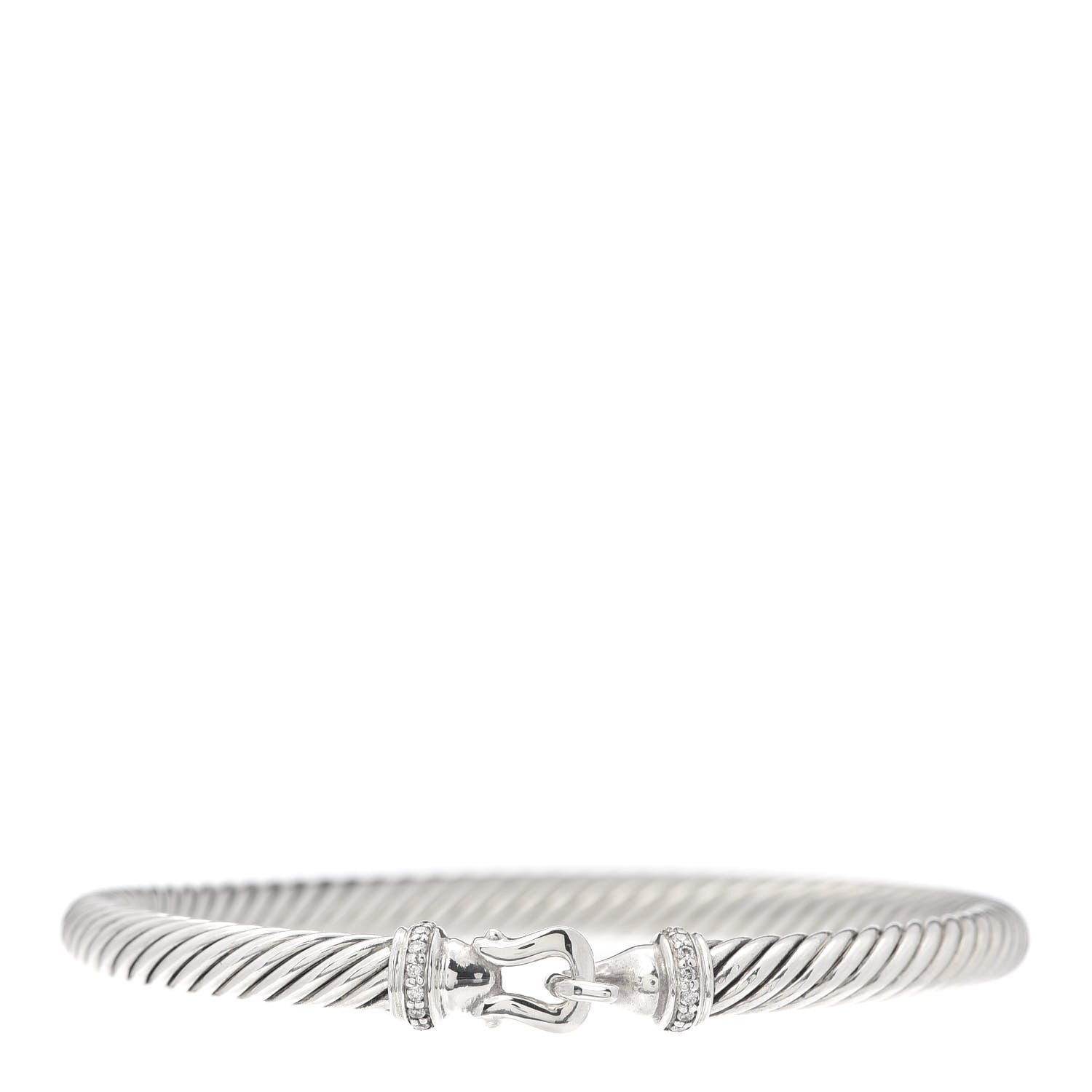 David Yurman Sterling Silver Diamond 5mm Cable Buckle Bracelet 1 of 4