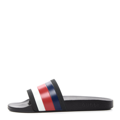 Gucci Rubber Web Mens Pool Slide Sandals 13 Black Mystic White Hibiscus Red Marine 1 of 8