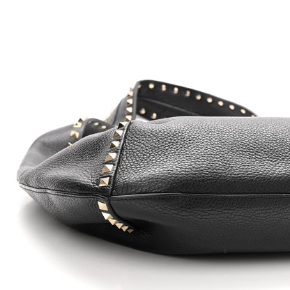 Valentino Garavani Grained Calfskin Large Rockstud Hobo Black 8 of 9