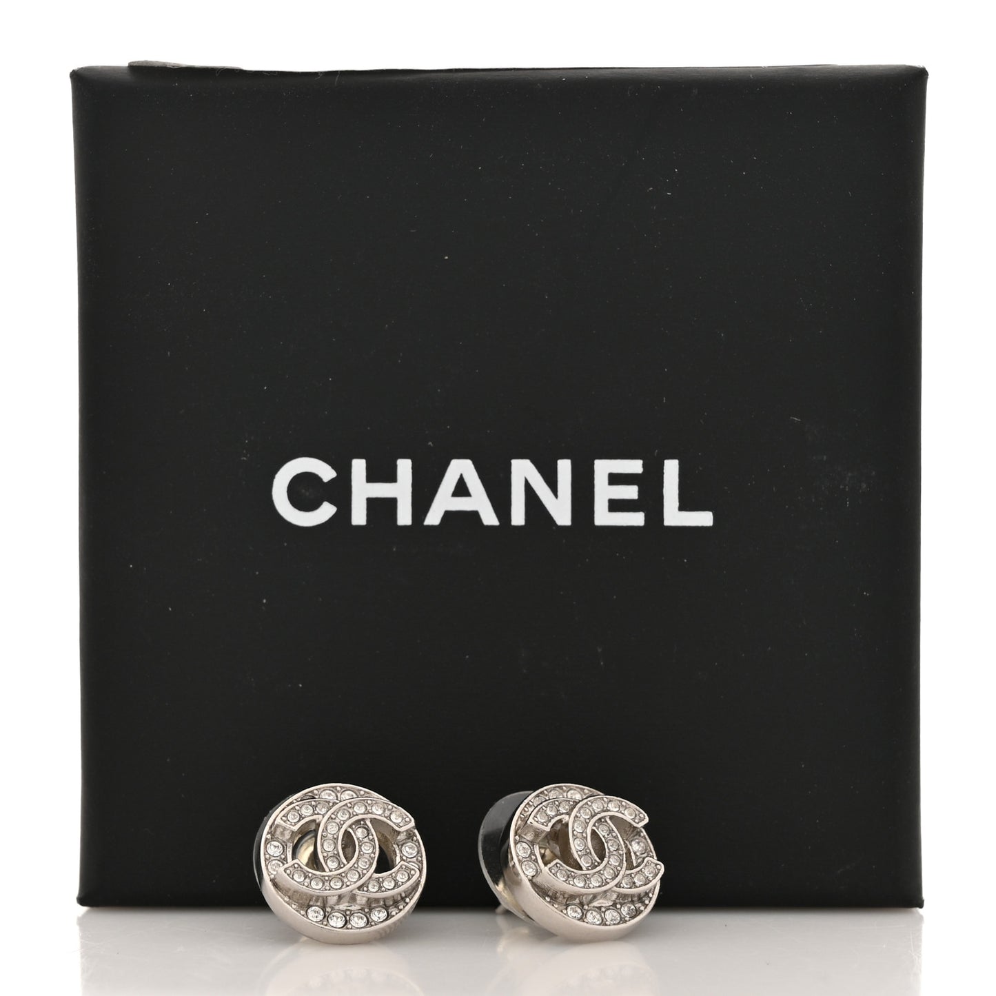 Crystal CC Round Earrings Silver