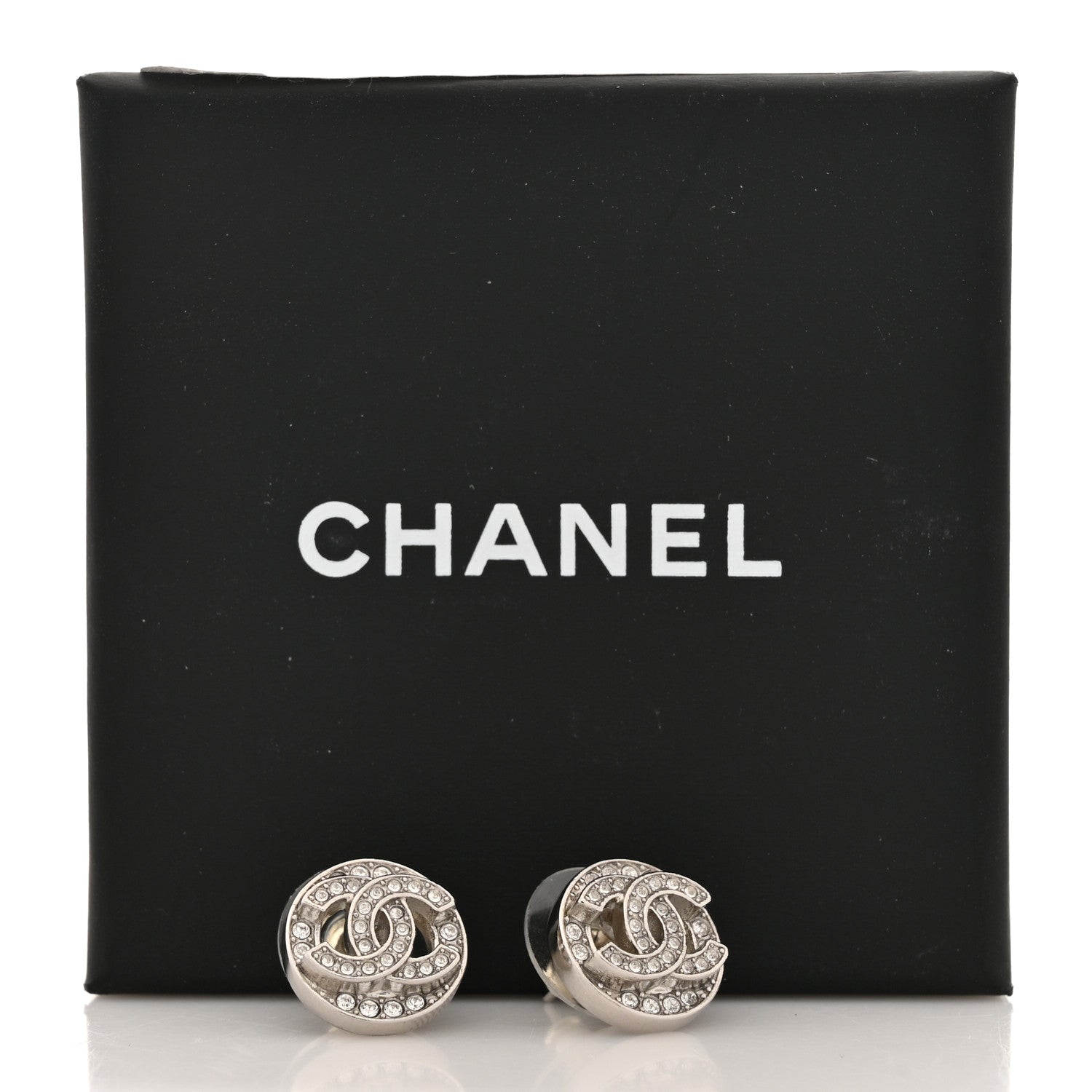 Chanel Crystal CC Round Earrings Silver 5 of 5