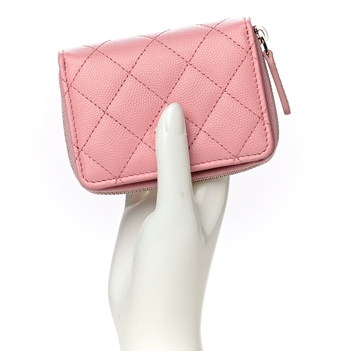 Caviar Quilted Compact Zipped Wallet Pink