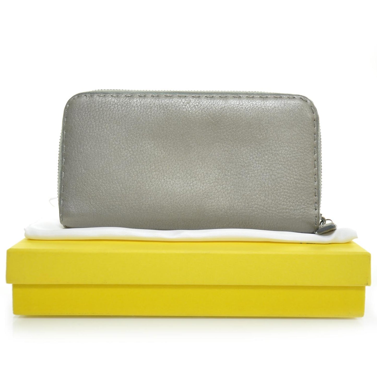 Calfskin Romano Selleria Zip Around Wallet Silver