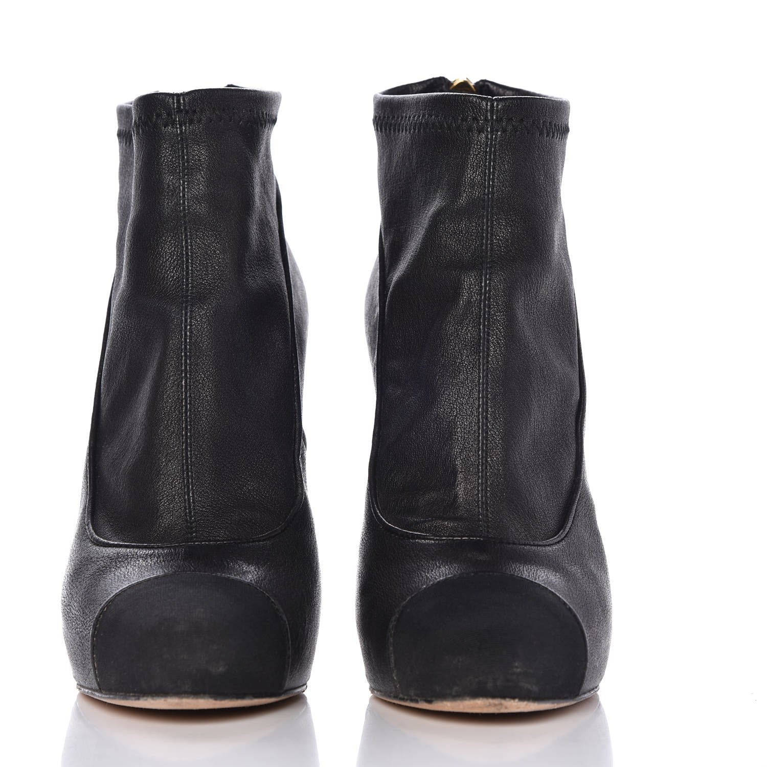 Chanel Sheepskin Grosgrain Cap Toe Ankle Boots 38 Black 2 of 10