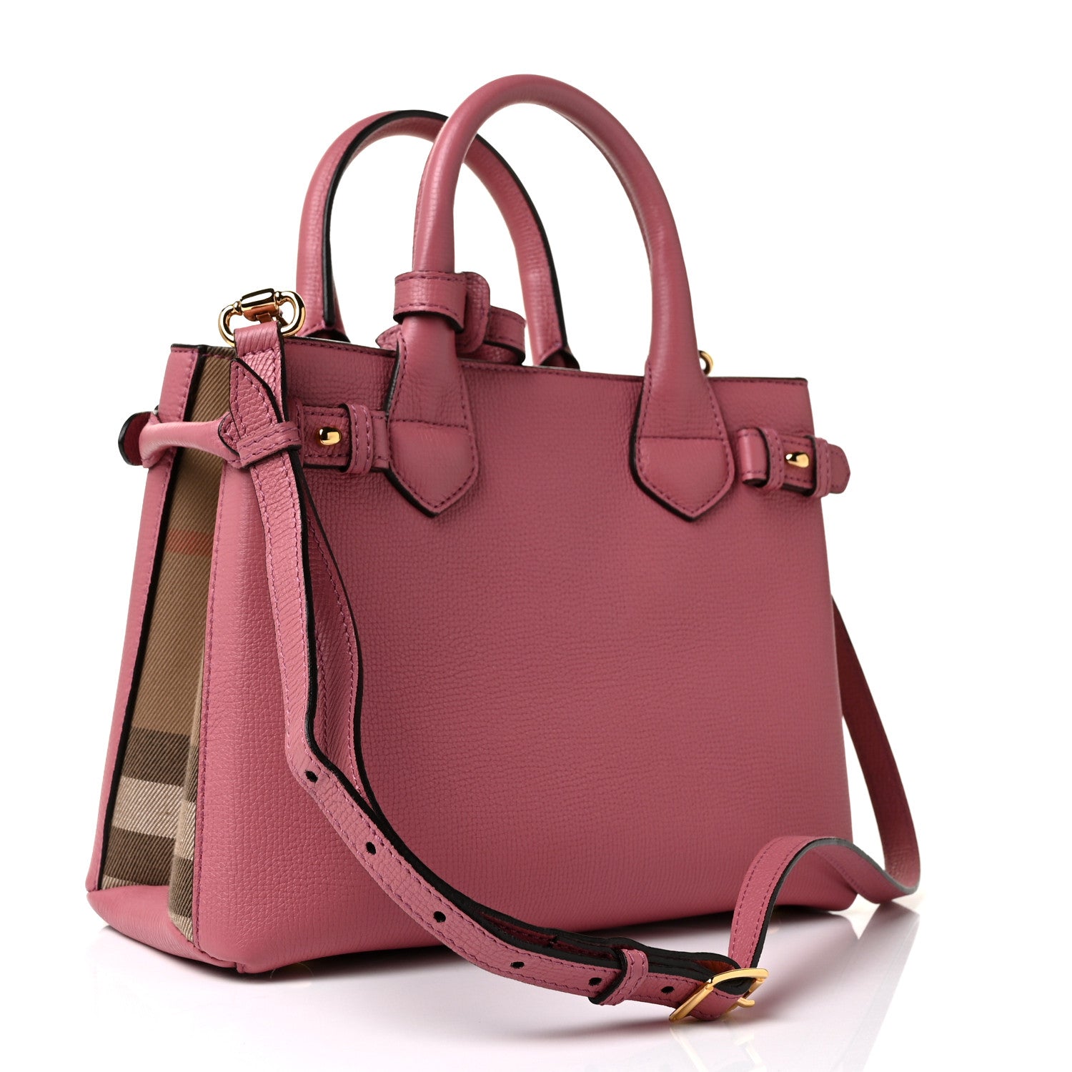 Burberry Grainy Calfskin House Check Small Banner Tote Mauve Pink 2 of 7
