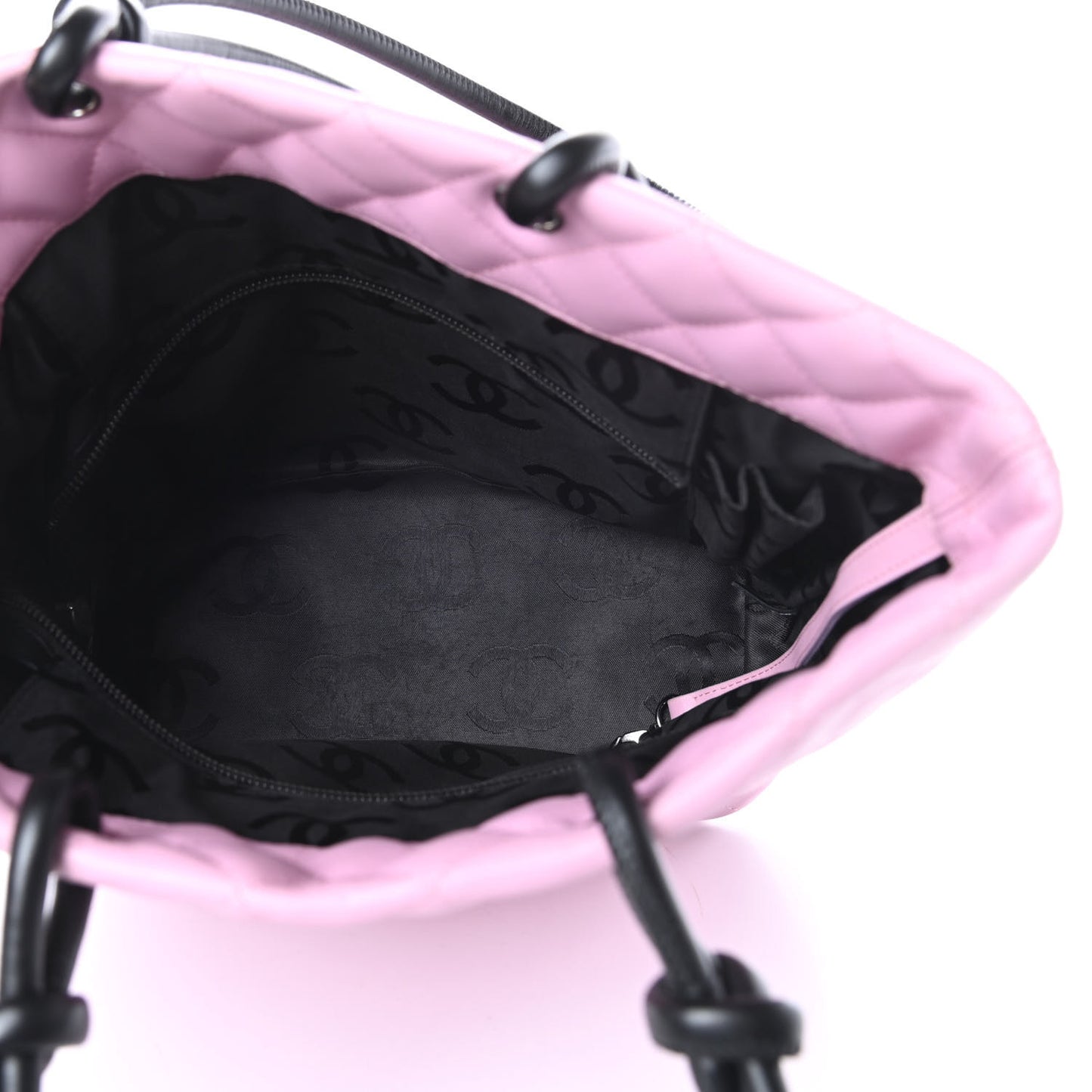 Calfskin Quilted Medium Cambon Tote Pink Black
