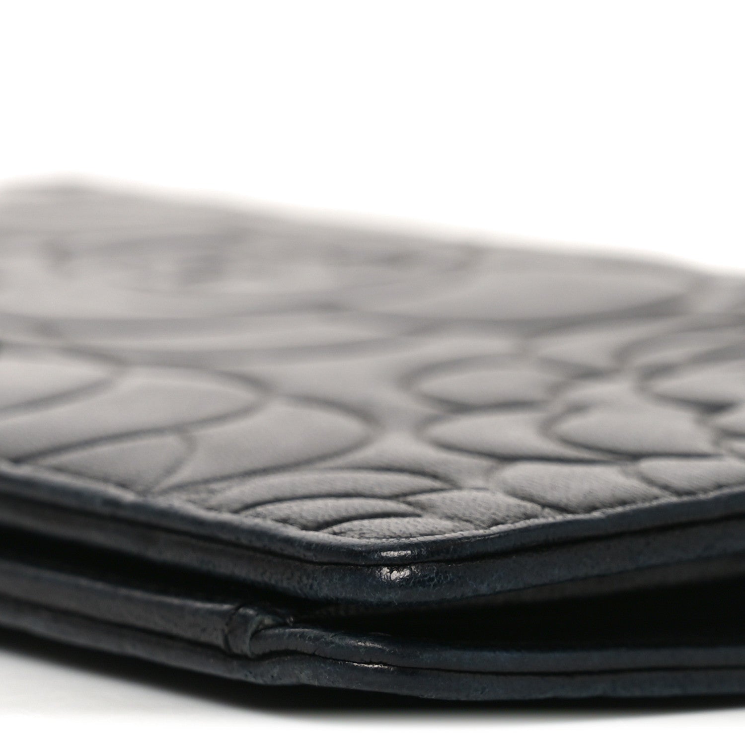 Chanel Lambskin Camellia Embossed Yen Wallet Black 10 of 10