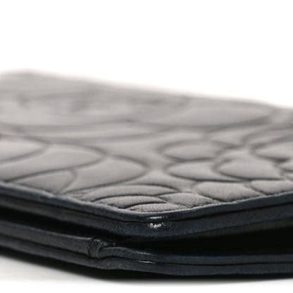 Chanel Lambskin Camellia Embossed Yen Wallet Black 10 of 10