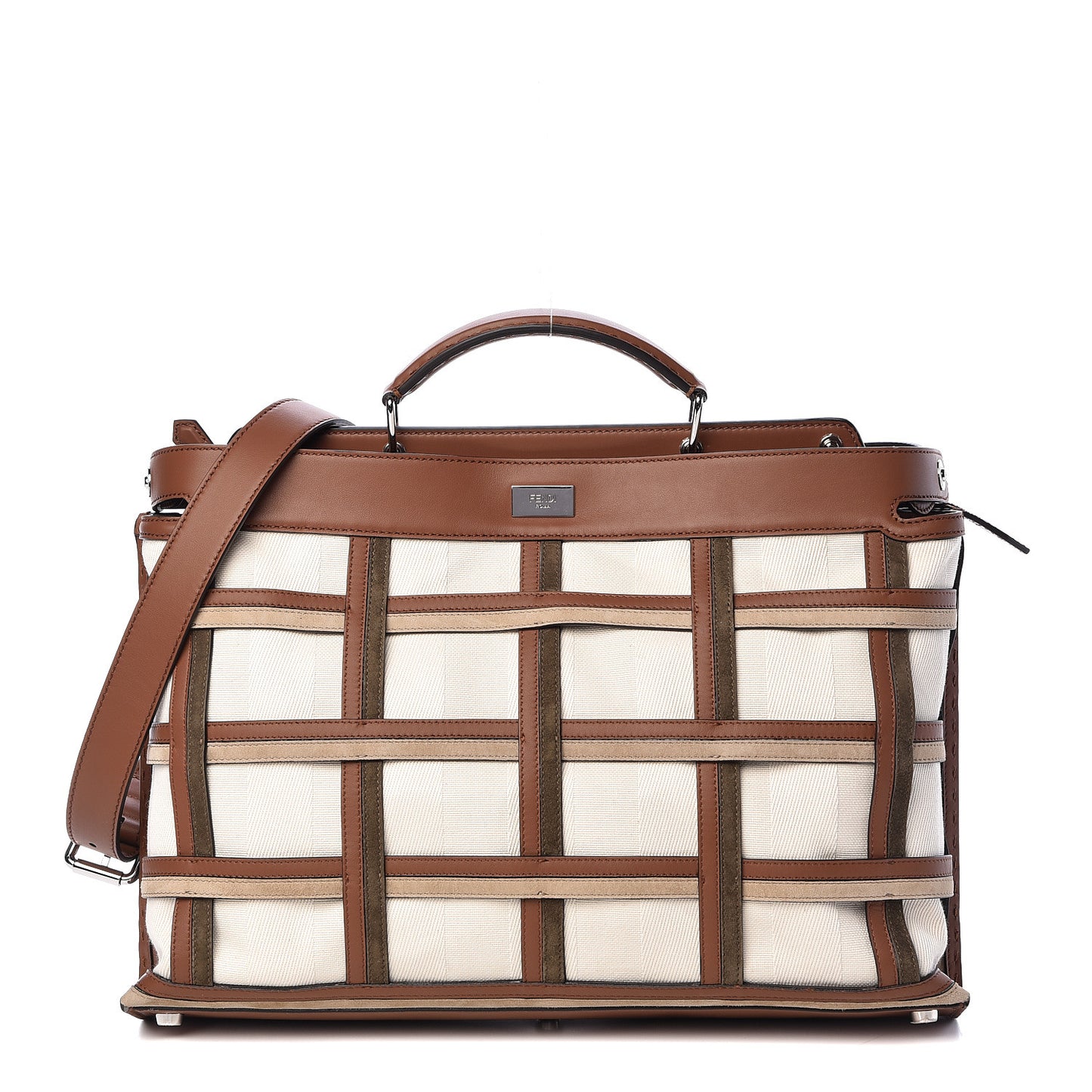 Canvas Calfskin Suede Large Peekaboo Iconic Essential Satchel Brown