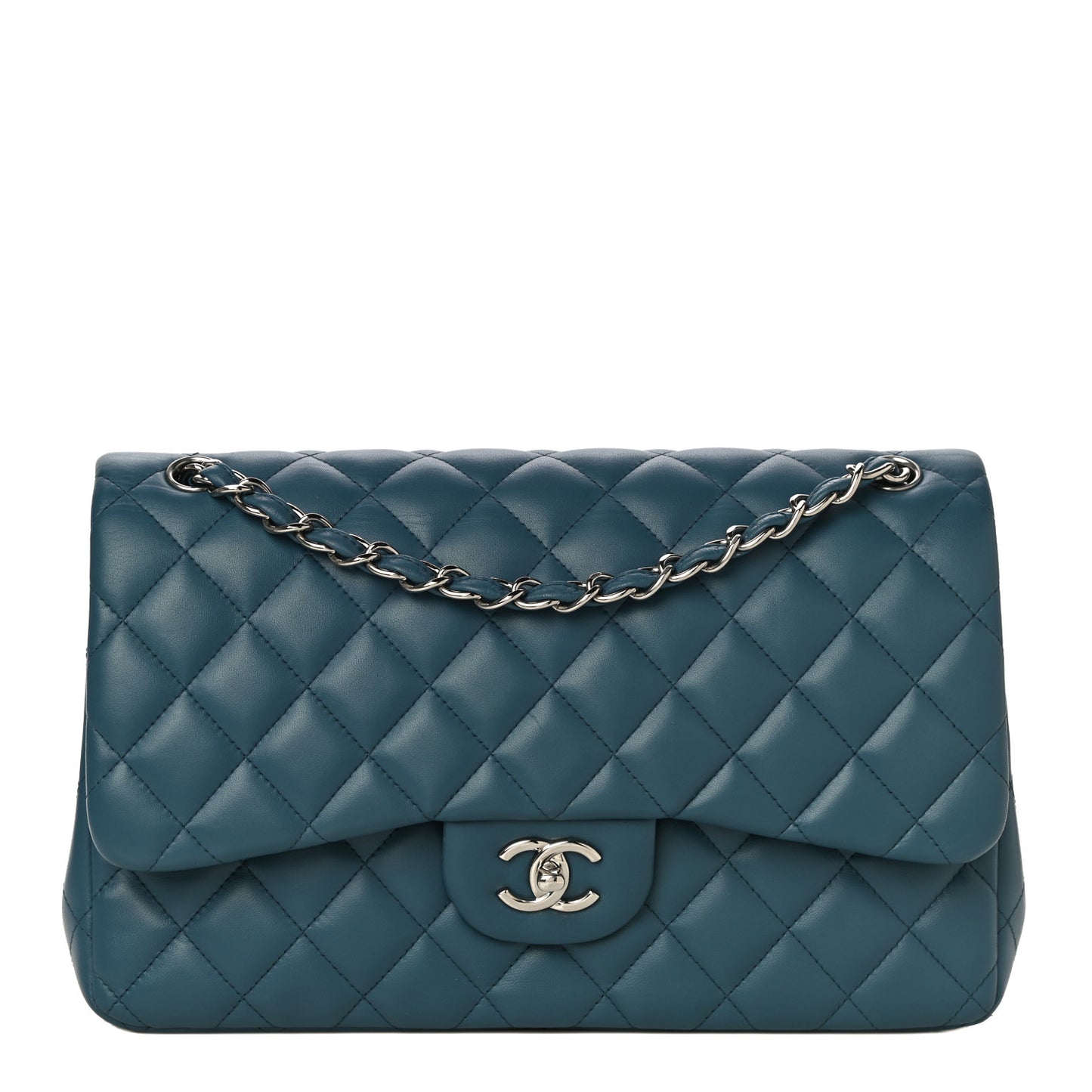Lambskin Quilted Jumbo Double Flap Blue
