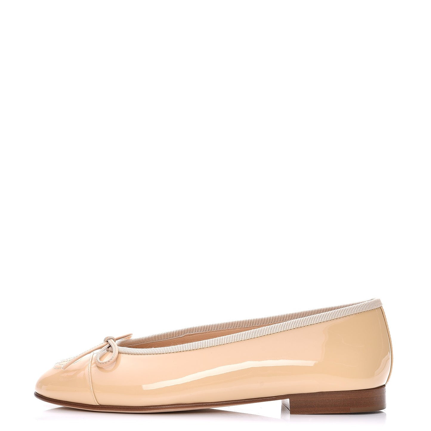 Patent CC Cap Toe Ballerina Flats 35.5 Beige