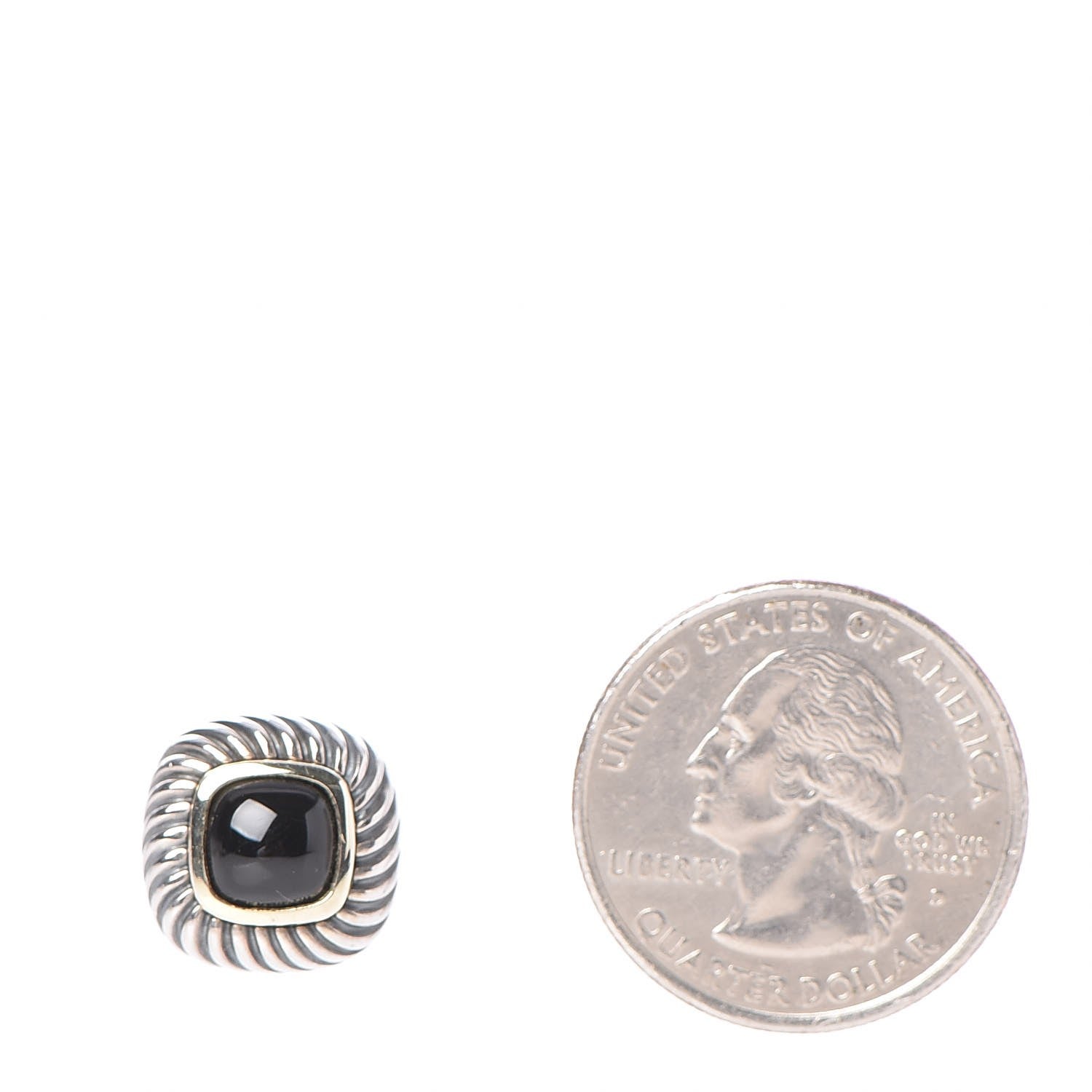 David Yurman Sterling Silver 14K Yellow Gold Black Onyx 7mm Albion Earrings 2 of 4
