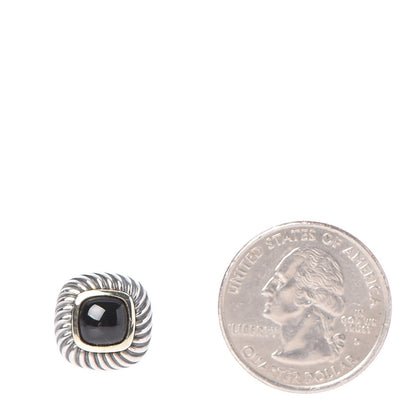 David Yurman Sterling Silver 14K Yellow Gold Black Onyx 7mm Albion Earrings 2 of 4