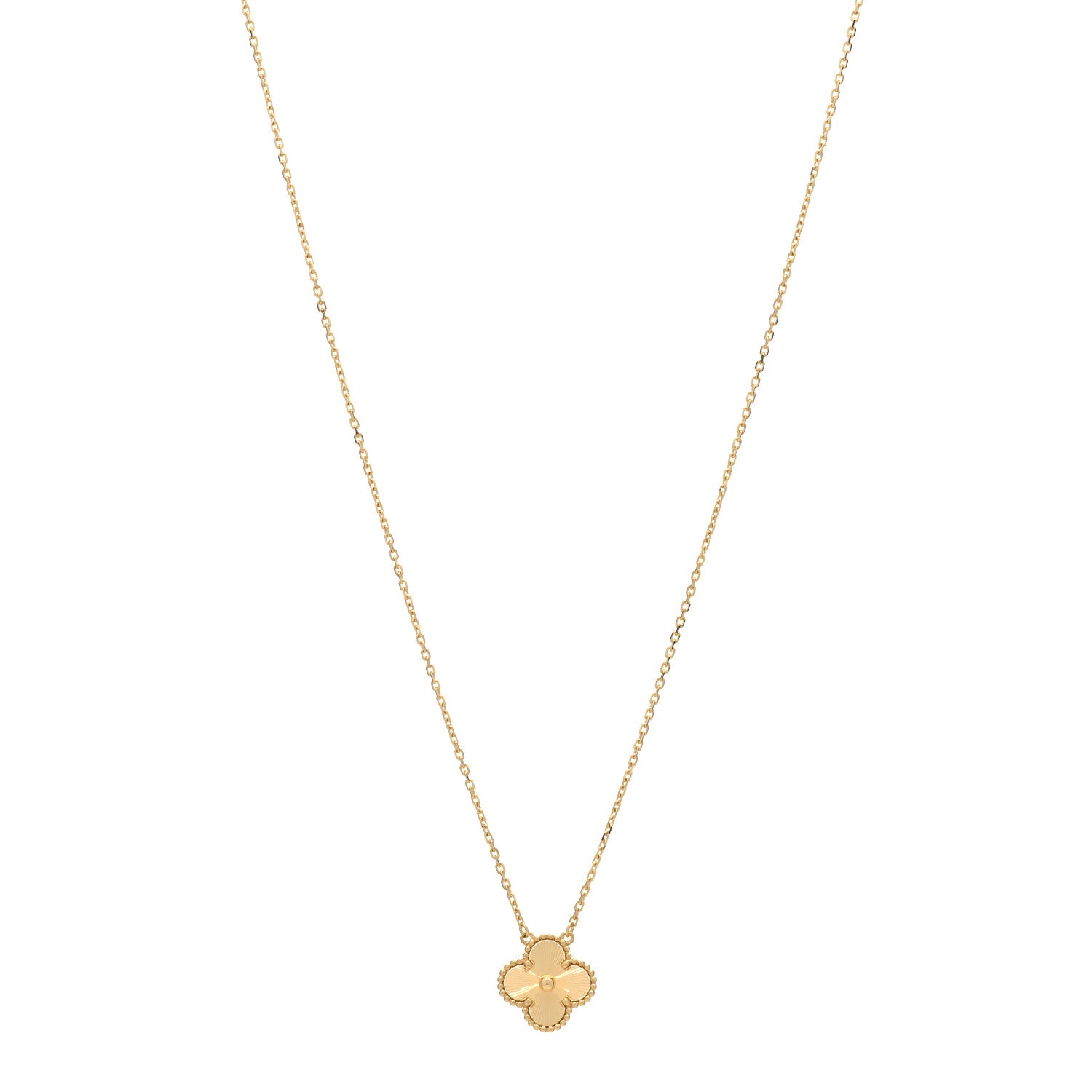 Van Cleef & Arpels 18K Yellow Gold Guilloche Vintage Alhambra Pendant Necklace 1 of 3