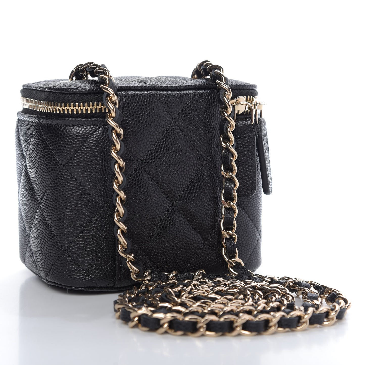 Caviar Quilted Mini Vanity Case With Chain Black