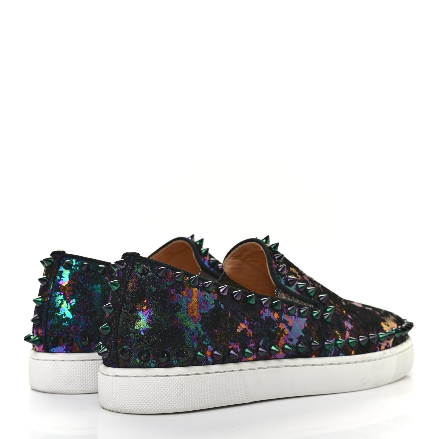 Christian Louboutin Metallic Veau Velours Pik Boat Studded Womens Slip On Sneakers 36 Black Multicolor 4 of 10