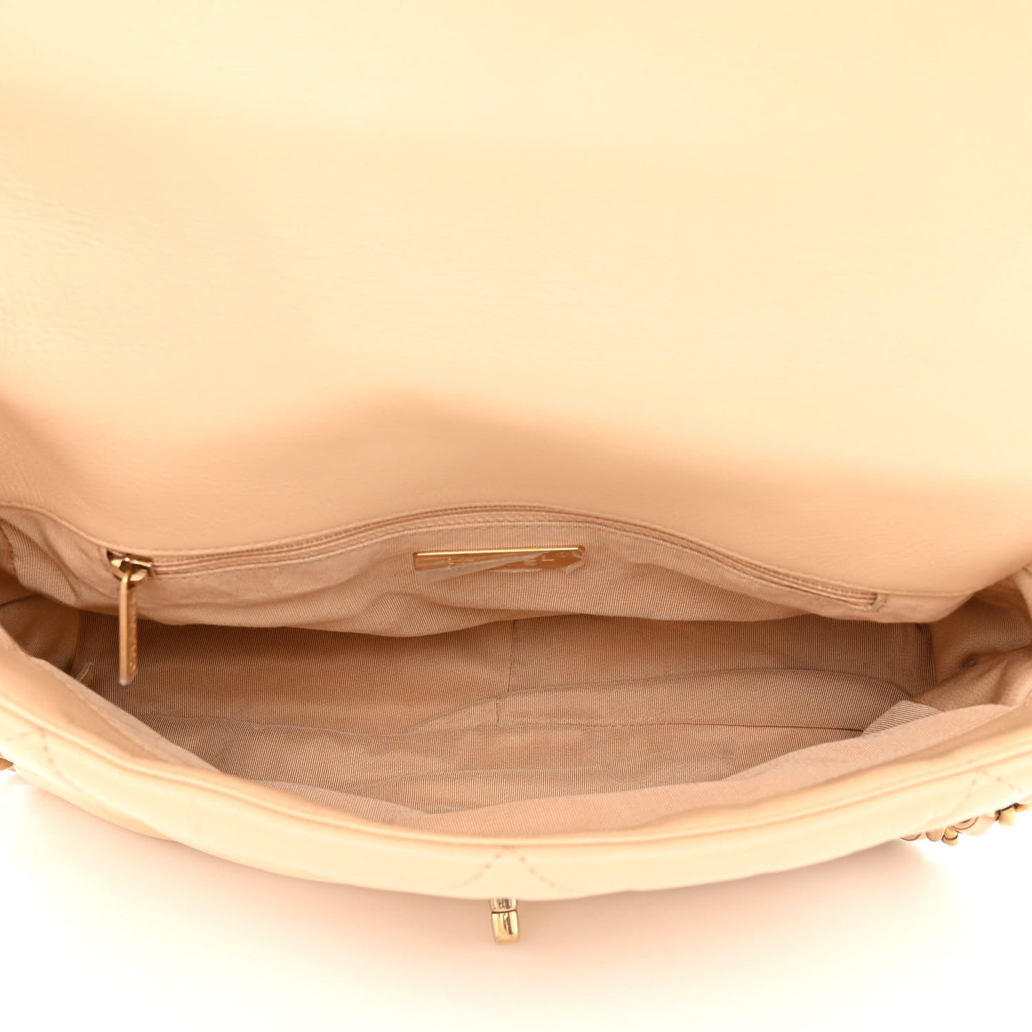 Goatskin Quilted Large Chanel 19 Flap Beige