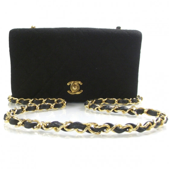 Jersey Quilted Mini Flap Bag Black