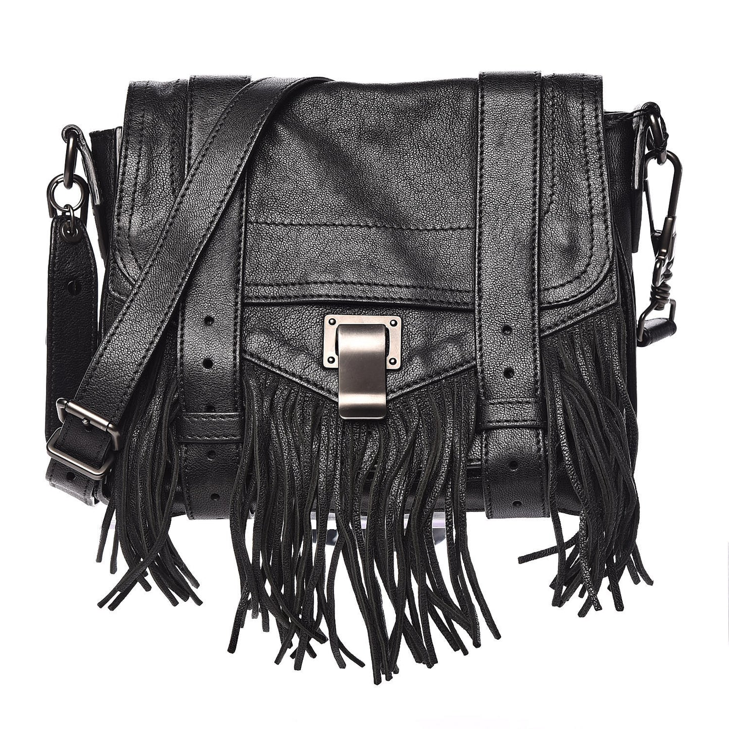 Lambskin Fringe PS1 Crossbody Pouch Black