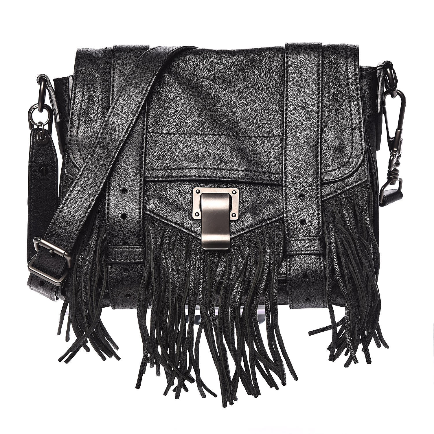 Proenza Schouler Lambskin Fringe PS1 Crossbody Pouch Black 1 of 11