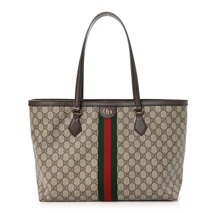 Gucci GG Supreme Monogram Textured Calfskin Web Medium Ophidia Shopping Tote Beige Ebony New Acero 1 of 10