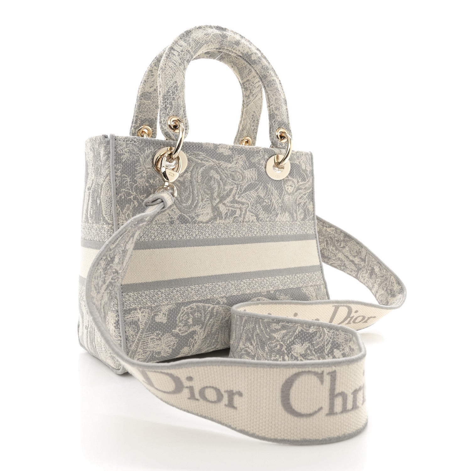 Christian Dior Canvas Toile De Jouy Reverse Embroidered Medium Lady D-Lite Gray 3 of 11