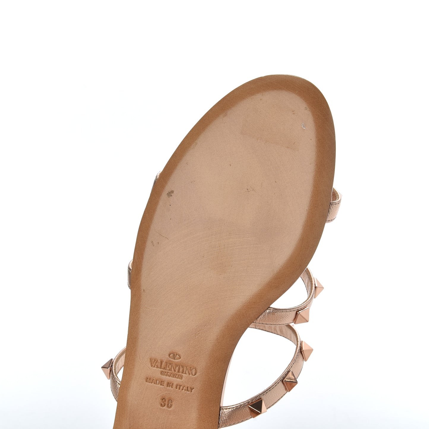 Metallic Nappa Rockstud Caged Flat Slide Sandals 38 Rame