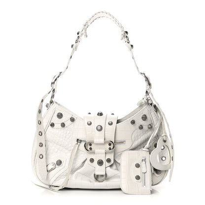 Balenciaga Extra Supple Calfskin Crocodile Embossed Medium Le Cagole Shoulder Bag White 1 of 10