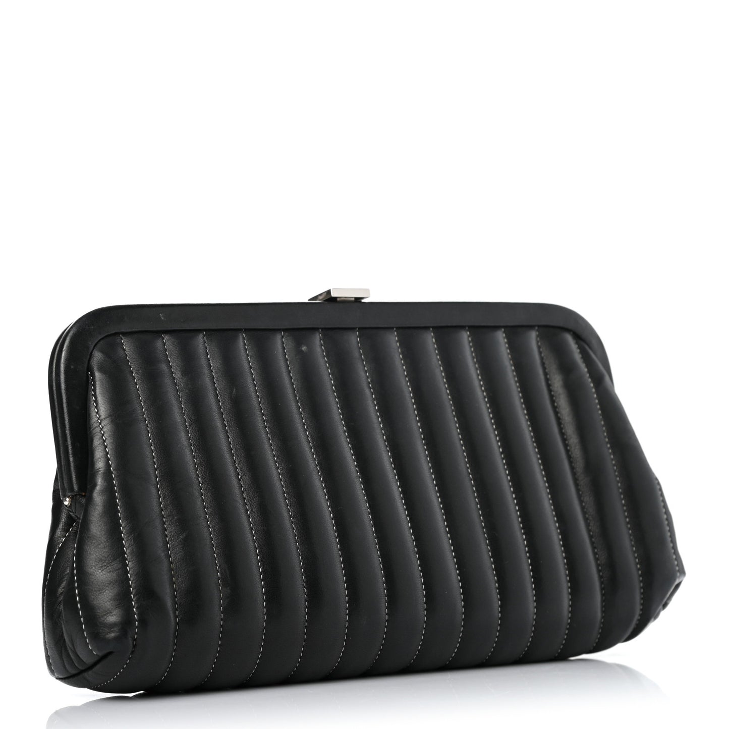 Lambskin Vertical Quilted Mademoiselle Clutch Black