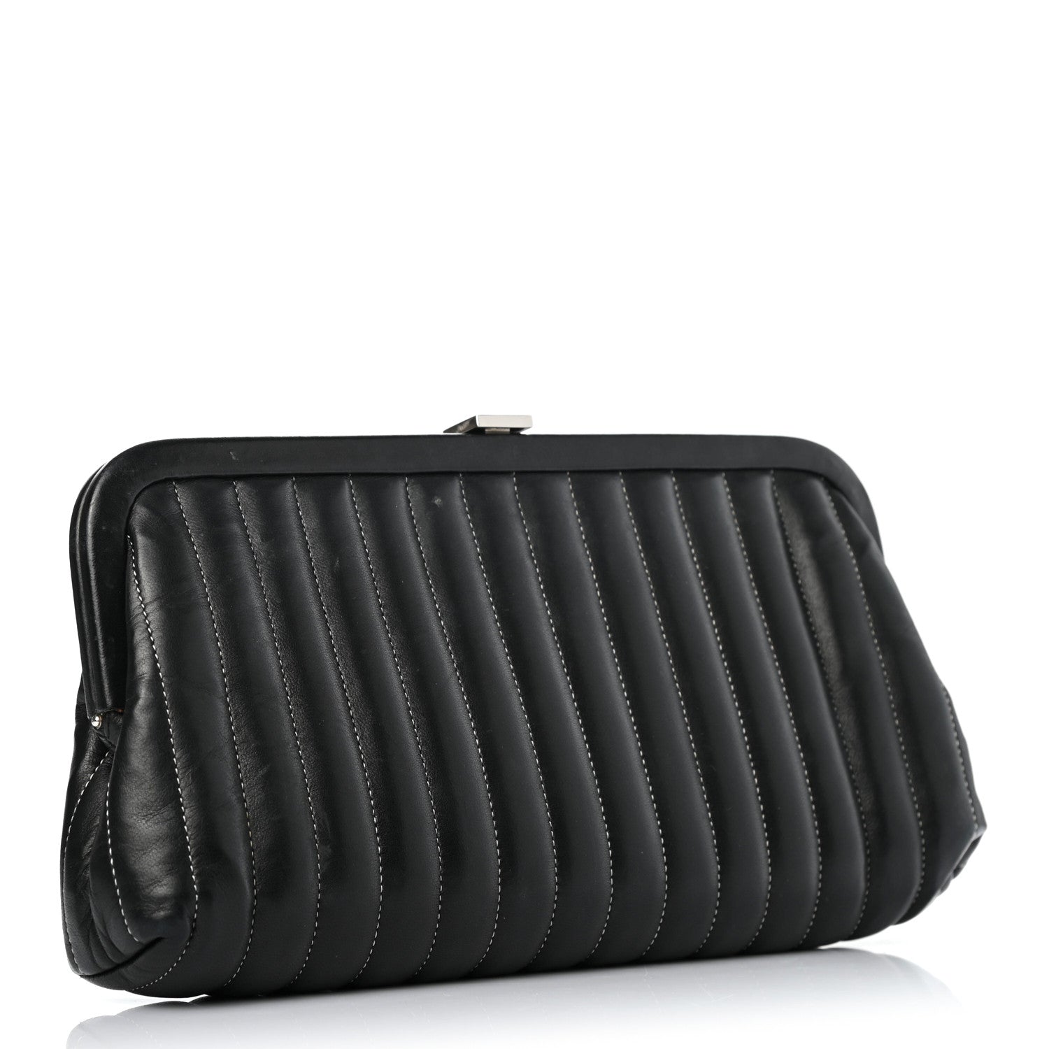Chanel Lambskin Vertical Quilted Mademoiselle Clutch Black 3 of 7