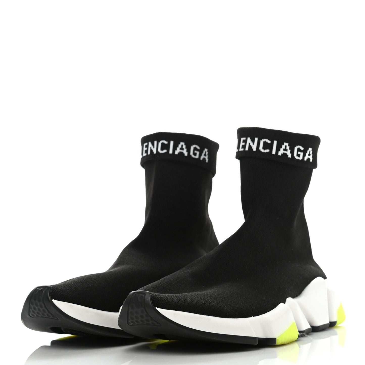 Neoprene Knit Mens Speed Cuffed Sneakers 40 Black White Yellow Fluo