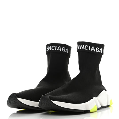 Balenciaga Neoprene Knit Mens Speed Cuffed Sneakers 40 Black White Yellow Fluo 3 of 10