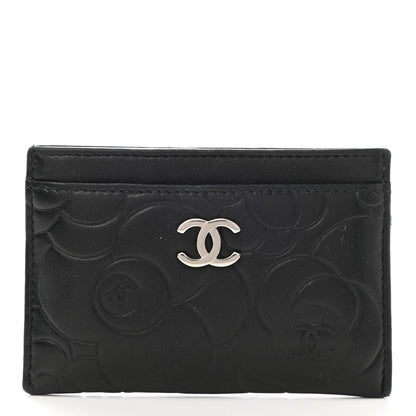 Chanel Lambskin Camellia Embossed Card Holder Black 1 of 8