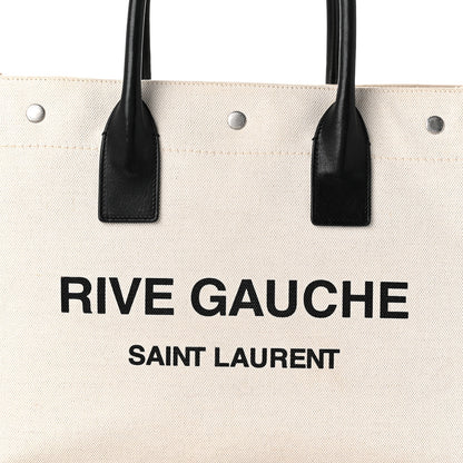 Saint Laurent Linen Calfskin Small Rive Gauche Tote Greggio Natural 8 of 11