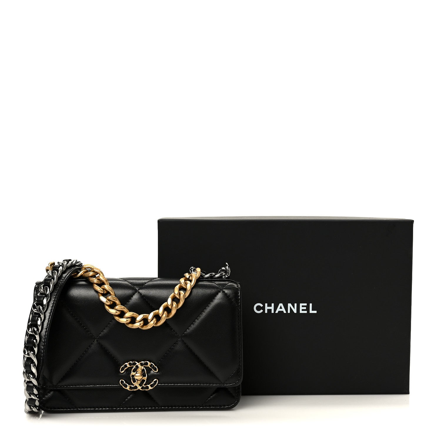 Chanel Lambskin Quilted Chanel 19 Wallet On Chain WOC Black 12 of 12