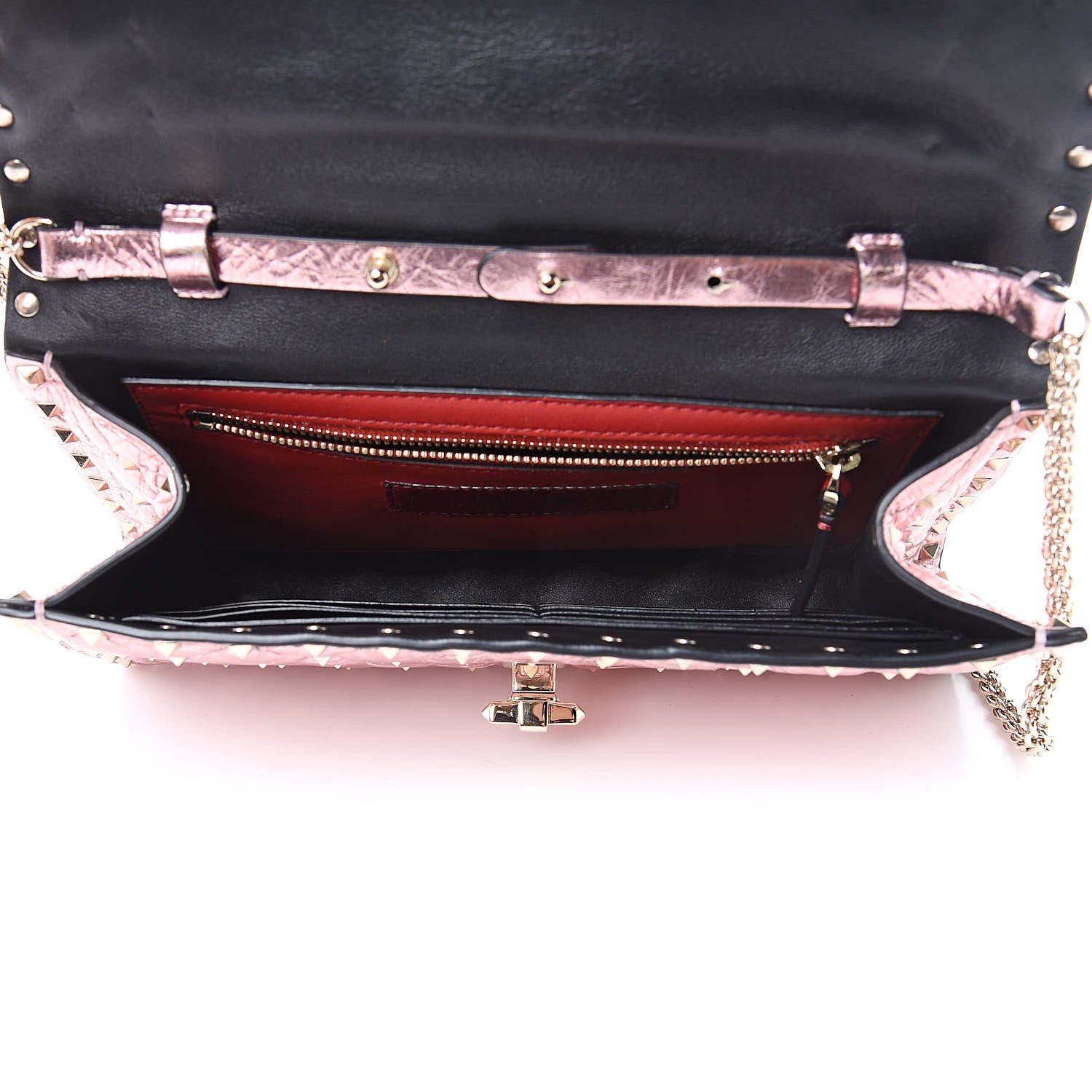 Valentino Garavani Metallic Wrinkled Lambskin Rockstud Spike Wallet on Chain Lipstick 5 of 10