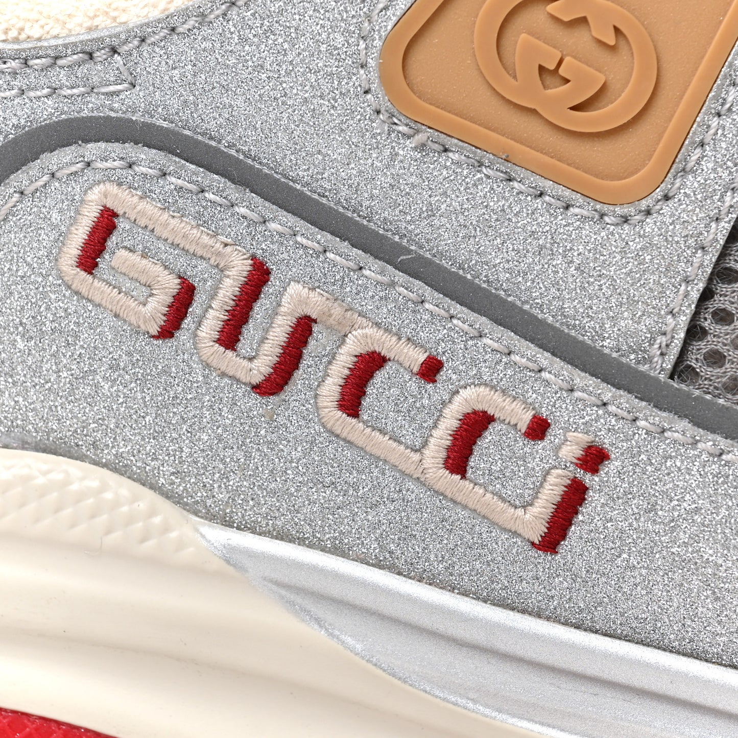 Metallic Calfskin Glitter Mesh Womens Ultrapace Sneakers 8 Silver Light Grey Mystic White