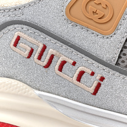 Gucci Metallic Calfskin Glitter Mesh Womens Ultrapace Sneakers 8 Silver Light Grey Mystic White 5 of 8